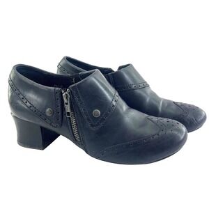 Born Leather Booties Womens 9.5 Shooties Black Wingtip Brogue Side Zip Witchy